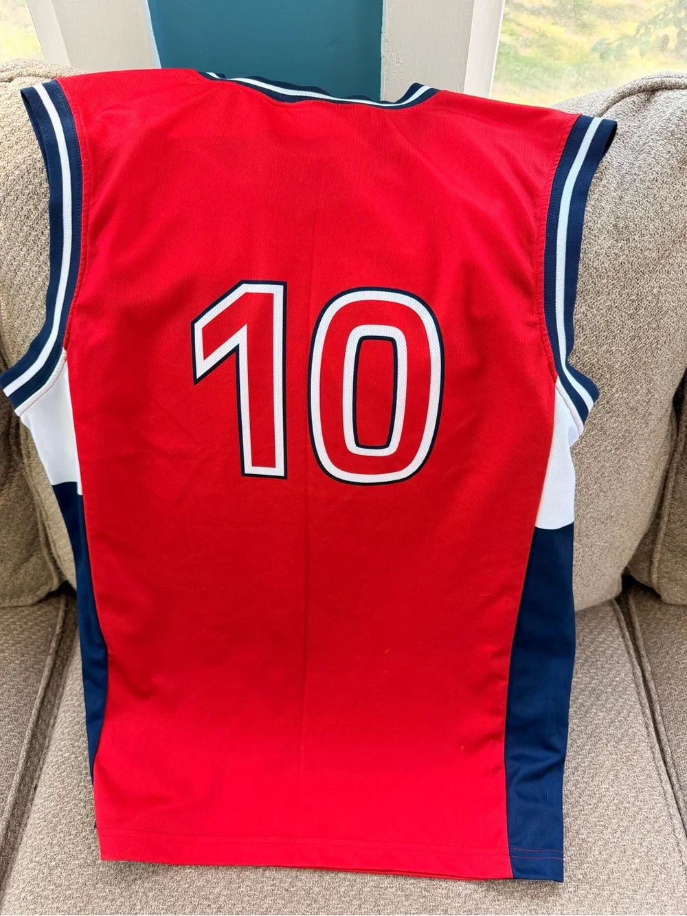 Vintage Jordan Red St. John's #10 Basketball Jersey with Navy & White Trim